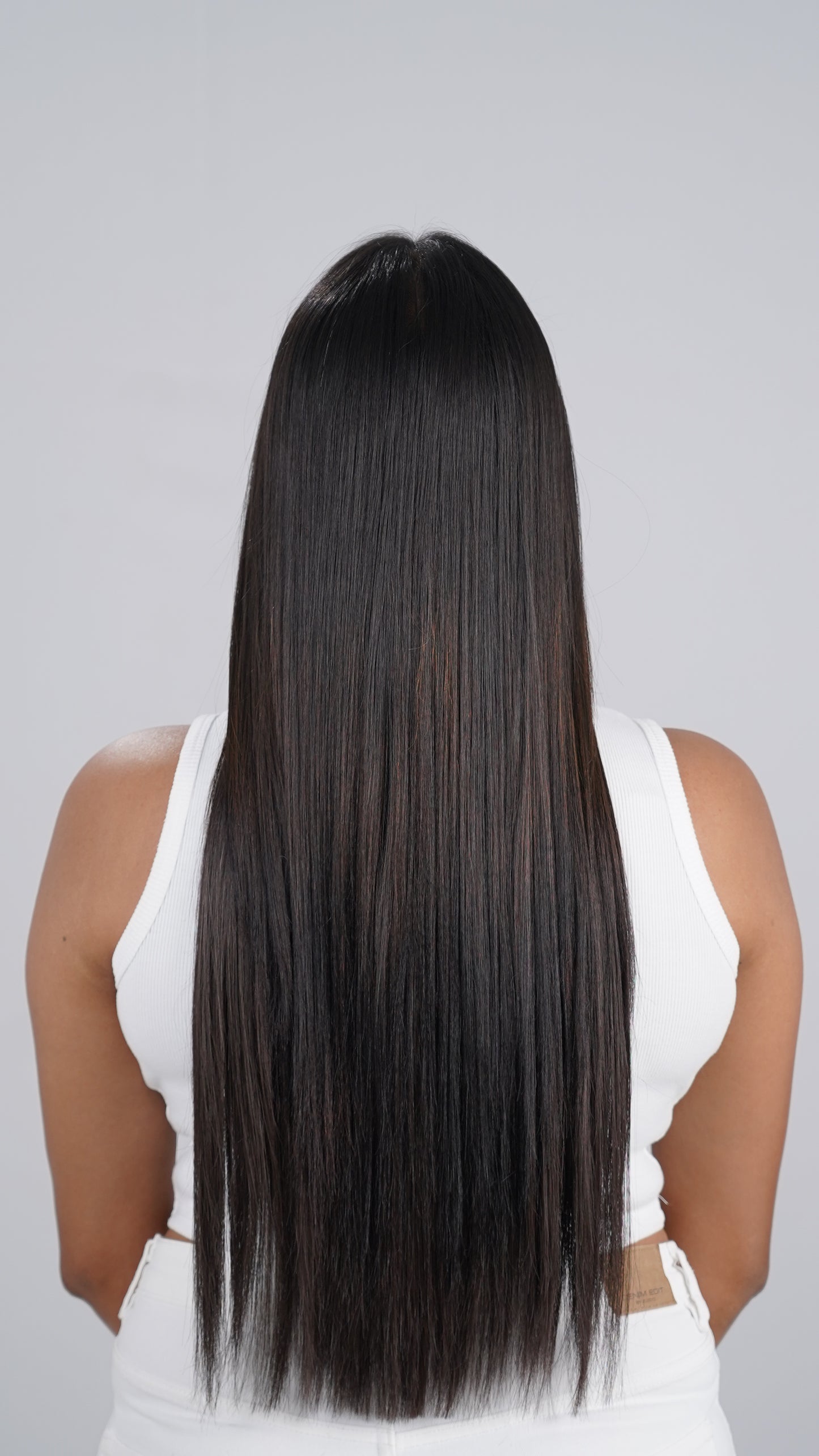 Back view of long Straight Quick Volume one-piece extension