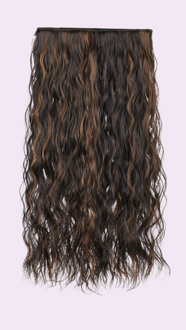 Crimp Wavy Quick Volume clip-in extension in gold highlights, one-piece