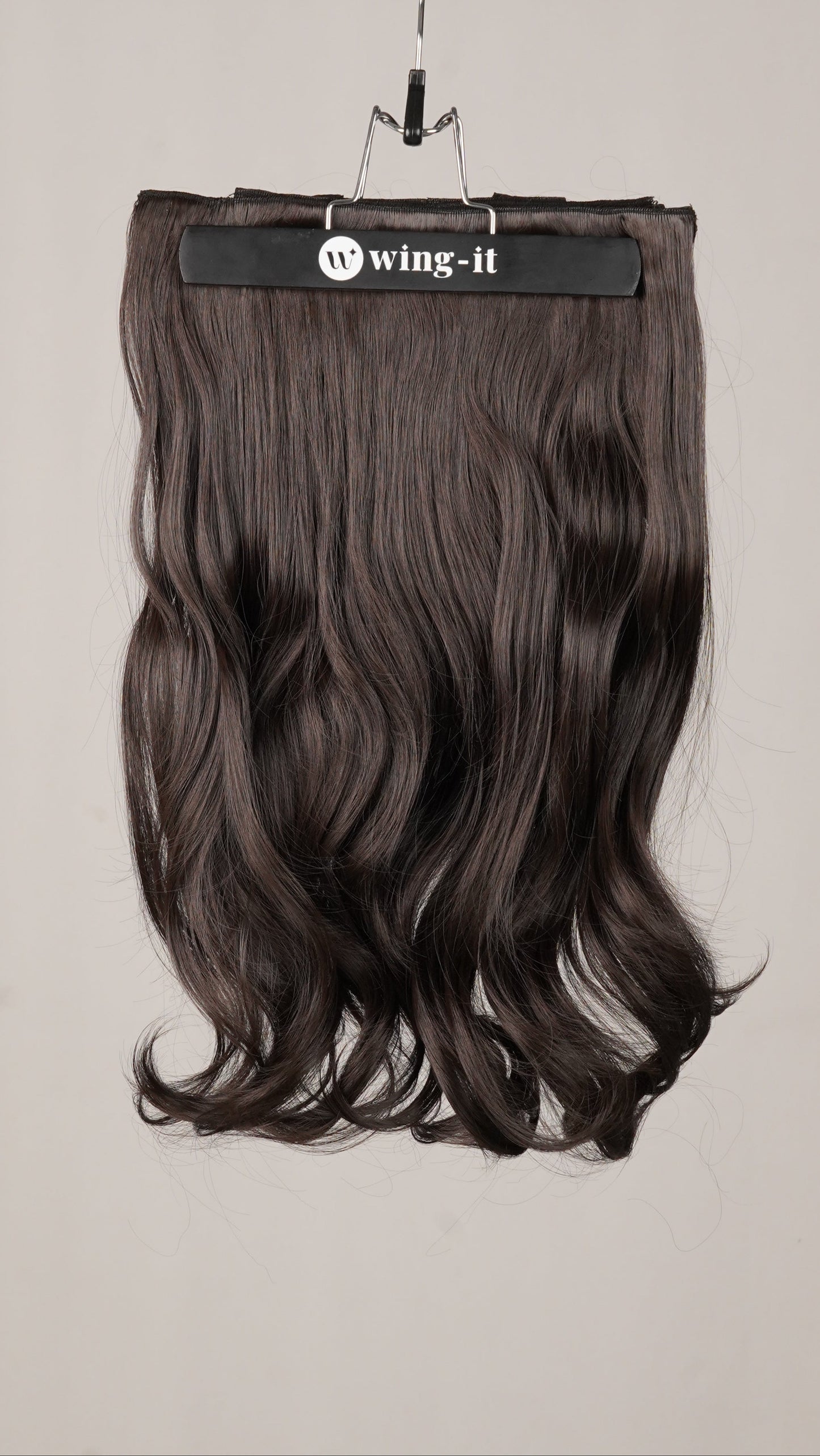 Natural Wavy Total Volume clip-in extensions in dark brown, five-piece
